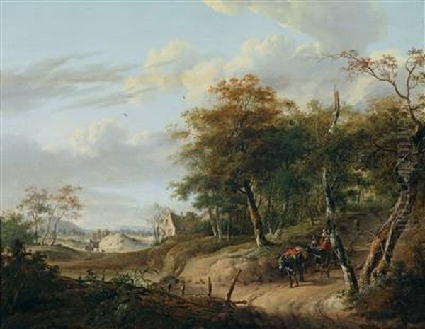 Bewaldete Landschaft Mit Einem Gehoft Und Reisenden Oil Painting by Jan Wijnants