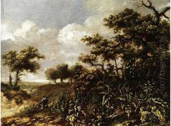 Landschaft Mit Kruppeligen Eichen, Distelgestrupp Und Bachweiden Oil Painting by Jan Wijnants