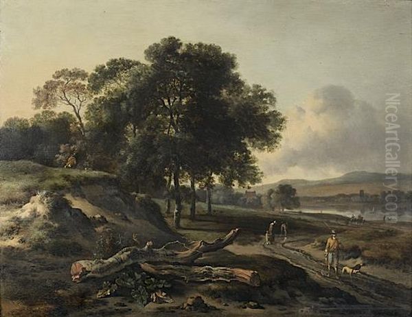 Paysage De Riviere Avec Chasseurs Oil Painting by Jan Wijnants