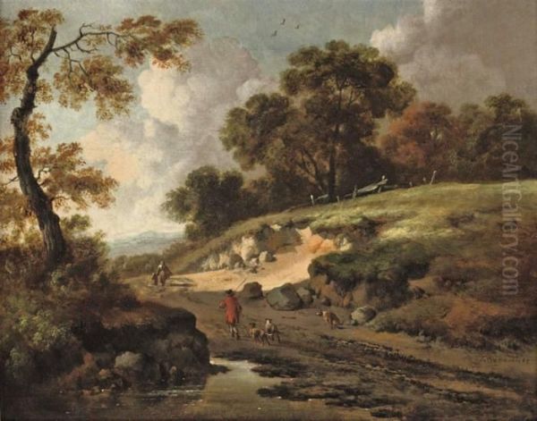 A Dune Landscape With Travellers On A Track Oil Painting by Jan Wijnants