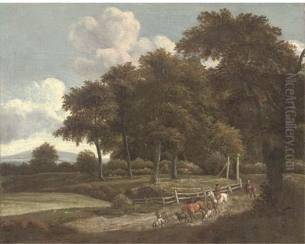 A Wooded Landscape With A Drover And Cattle Oil Painting by Jan Wijnants