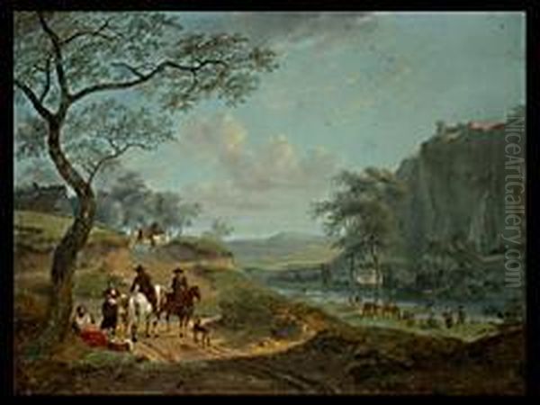 Tiefe Landschaft Mit Reitern Und Tanzenden Bauern Amflussufer Oil Painting by Jan Wijnants