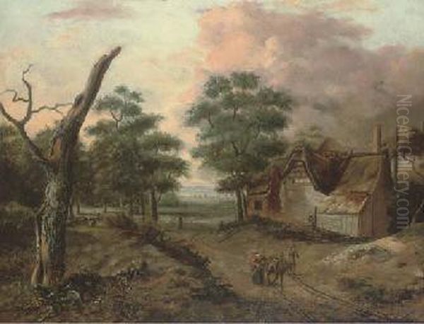 A Wooded Landscape With Travellers On A Track By A Cottage Oil Painting by Jan Wijnants