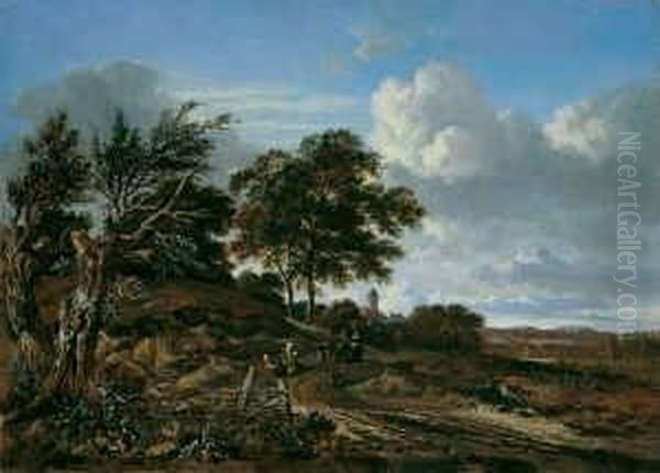 Dunenlandschaft Mit Wanderern. Oil Painting by Jan Wijnants