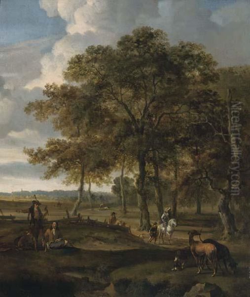 A Landscape With A Hawking Party And Hare Coursing Oil Painting by Jan Wijnants