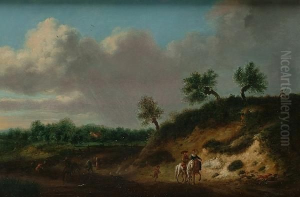 Figures On Horseback In A Country Landscape Oil Painting by Jan Wijnants