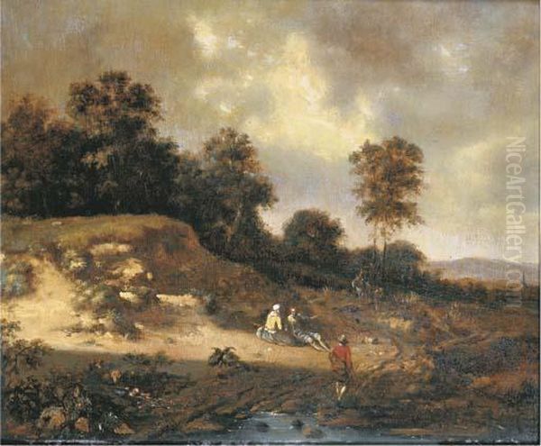 A Dune Landscape With Travellers And A Couple Resting On Apath Oil Painting by Jan Wijnants