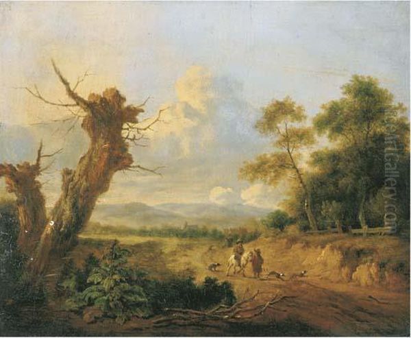 A Dune Landscape With Sportsmen On A Path By A Wood Oil Painting by Jan Wijnants