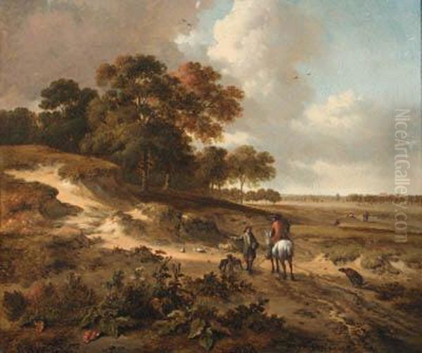 Sportsmen On A Path In The Dunes Oil Painting by Jan Wijnants