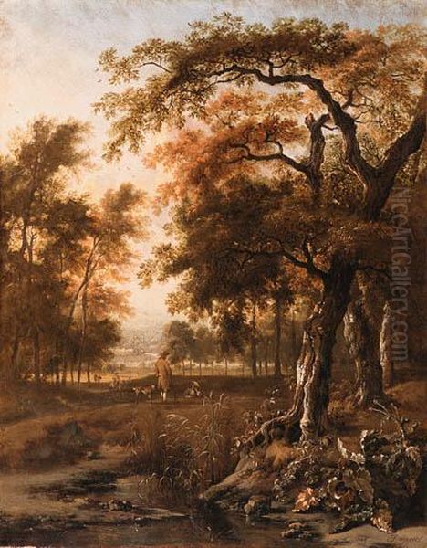 A Wooded Landscape With Huntsmen Resting By A Path
Signed 'j Wynants' Oil Painting by Jan Wijnants