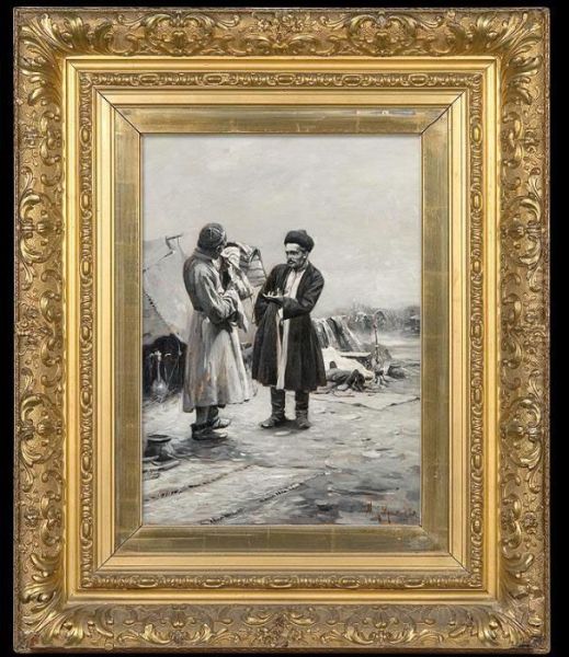 Carpet Sellers Oil Painting by Michael Gorstkin Wywiorski