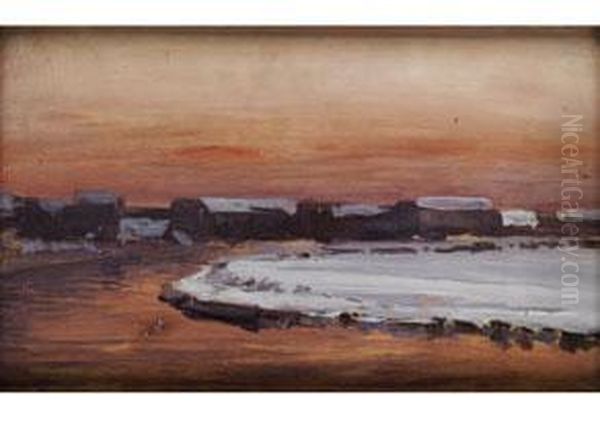 Winterlandschaft Mit Hausern Im Abendlicht Oil Painting by Michael Gorstkin Wywiorski