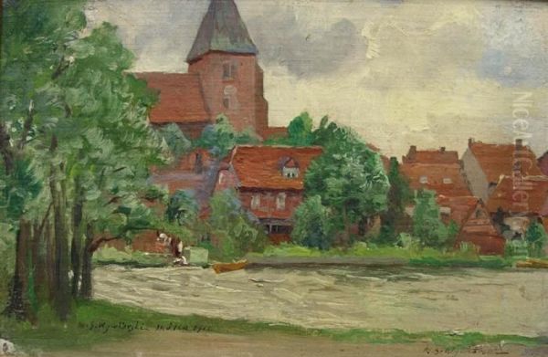 Miasteczko Nad Rzeka (1912) Oil Painting by Michael Gorstkin Wywiorski