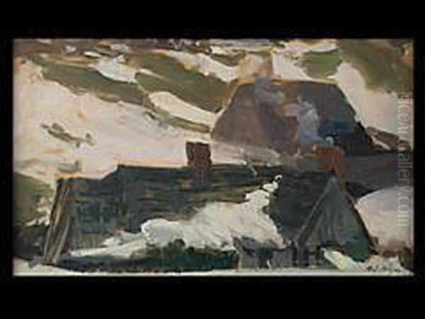 Dorf In Den Bergen Bei Schnee Oil Painting by Michael Gorstkin Wywiorski