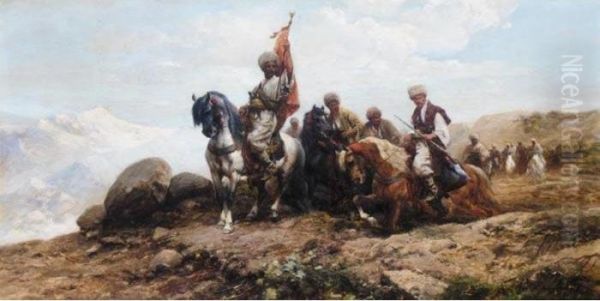 Cossacks Gathering For The Hunt Oil Painting by Michael Gorstkin Wywiorski