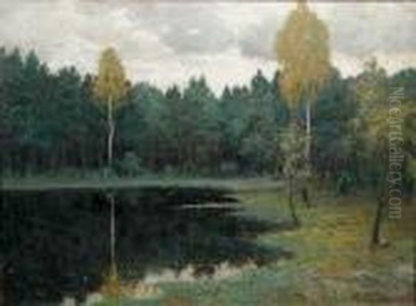 Staw W Lesie Oil Painting by Michael Gorstkin Wywiorski