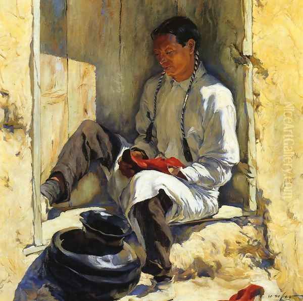 The Red Moccasins Oil Painting by Walter Ufer