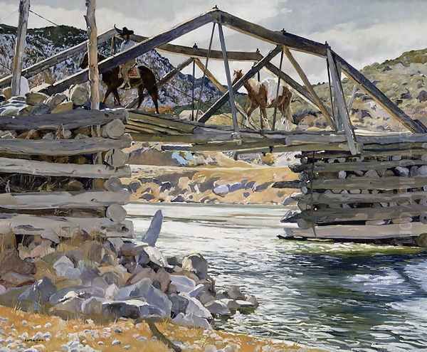 Crossing the Rio Grande, c.1914-31 Oil Painting by Walter Ufer