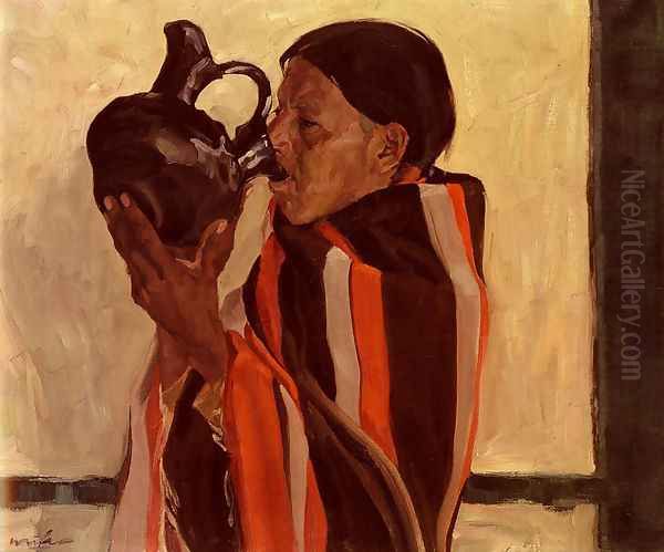 Taos Indian Drinking Oil Painting by Walter Ufer