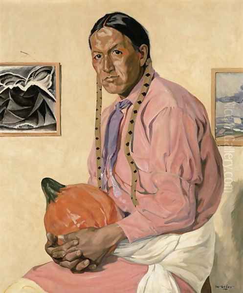 Portrait of a Man with a Pumpkin, c.1914-29 Oil Painting by Walter Ufer