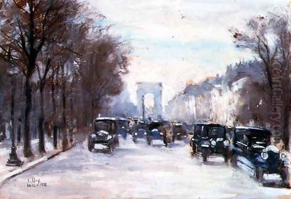 Towards the Arc de Triomphe, Paris, 1928 Oil Painting by Lesser Ury