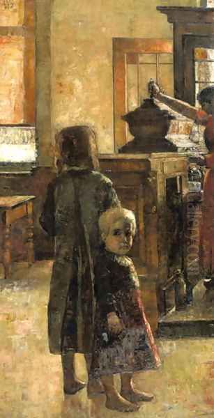 Children in an inn Oil Painting by Lesser Ury