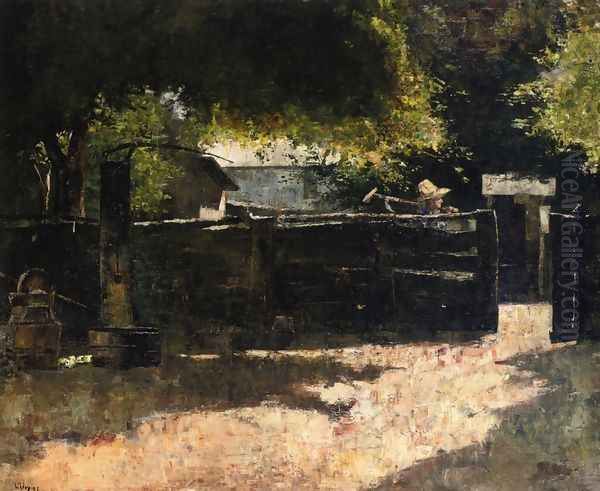 Farmyard with Well Oil Painting by Lesser Ury