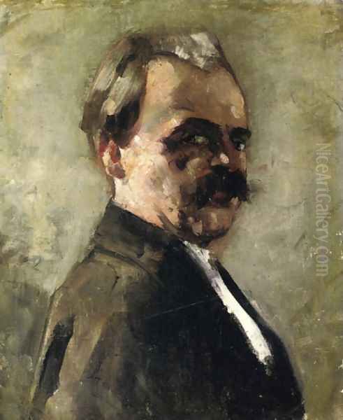 Self Portrait with Spread Fingers Oil Painting by Lesser Ury