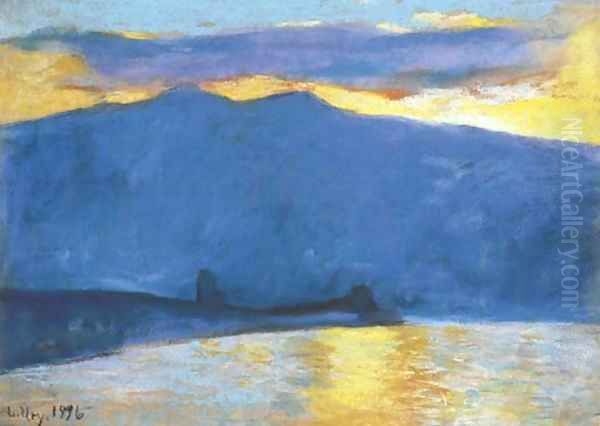 Sonnenaufgang am Gardasee Oil Painting by Lesser Ury