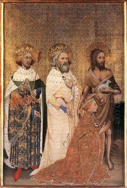 Wilton Diptych- Richard II of England with his patron saints, 1395 Oil Painting by French Unknown Masters