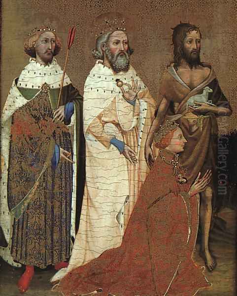 The Wilton Diptych - left panel featuring Richard II of England with his patron saints 1395 Oil Painting by French Unknown Masters