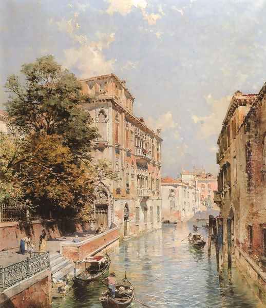 A View in Venice, Rio S. Marina Oil Painting by Franz Richard Unterberger