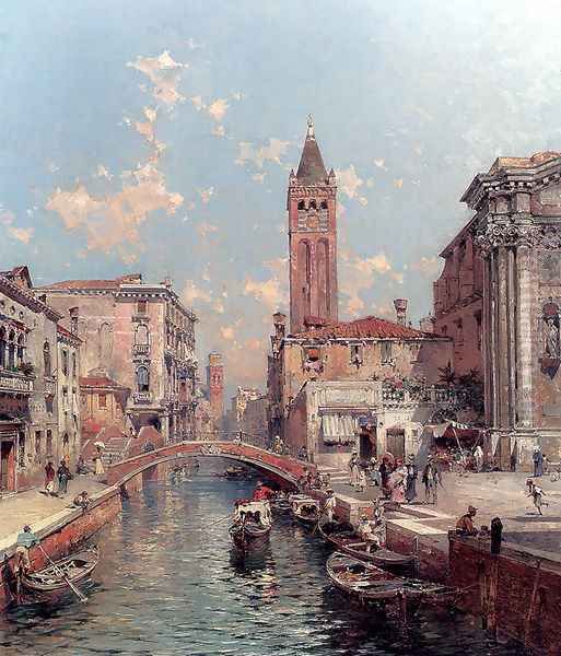 Rio Santa Barnaba, Venice Oil Painting by Franz Richard Unterberger