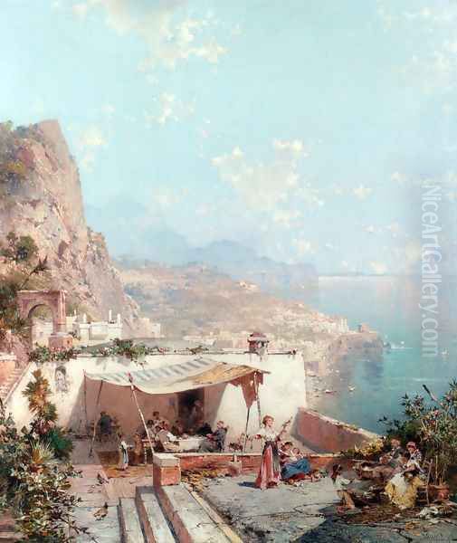 Amalfi, Golfe de Salerne Oil Painting by Franz Richard Unterberger