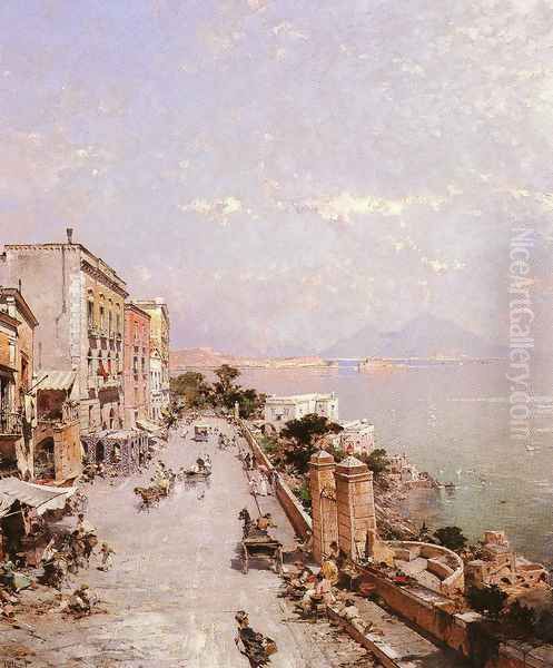 A View of Posilippo, Naples Oil Painting by Franz Richard Unterberger