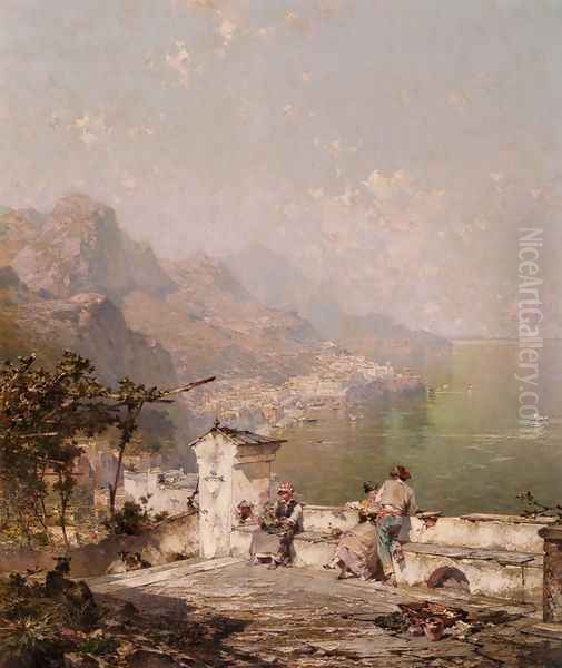 Amalfi, The Gulf Of Salerno Oil Painting by Franz Richard Unterberger