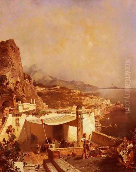 Amali-Golfe De Salerne (Amali-Gulf of Salerno) Oil Painting by Franz Richard Unterberger