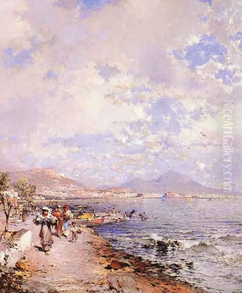 The Bay of Naples Oil Painting by Franz Richard Unterberger