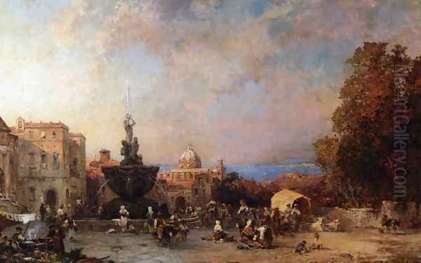 A Market in Naples Oil Painting by Franz Richard Unterberger