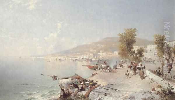 Vietri Sul Mare, Looking Towards Salerno Oil Painting by Franz Richard Unterberger