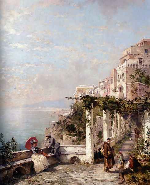 Die Amalfi Kuste (The Amalfi Coast) Oil Painting by Franz Richard Unterberger