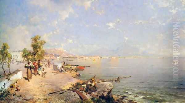 The Bay of Naples I Oil Painting by Franz Richard Unterberger