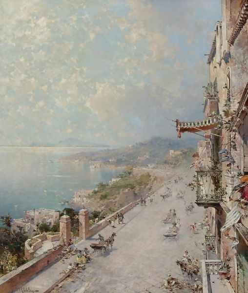 View of Posilipo, near Naples Oil Painting by Franz Richard Unterberger