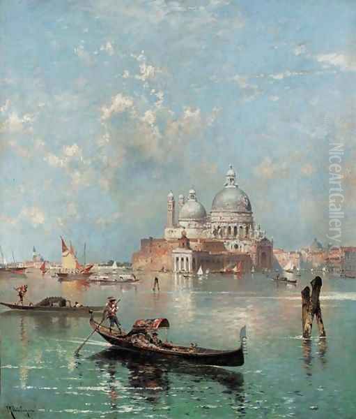 Gondolas in front of S. Maria della Salute, Venice Oil Painting by Franz Richard Unterberger