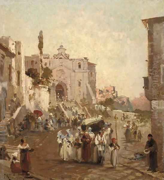 A procession in Southern Italy Oil Painting by Franz Richard Unterberger