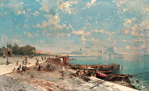 Il Golfo di Napoli, da Mergellina Oil Painting by Franz Richard Unterberger