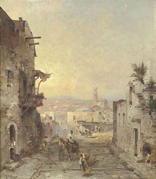 View of Syracuse, Sicily Oil Painting by Franz Richard Unterberger