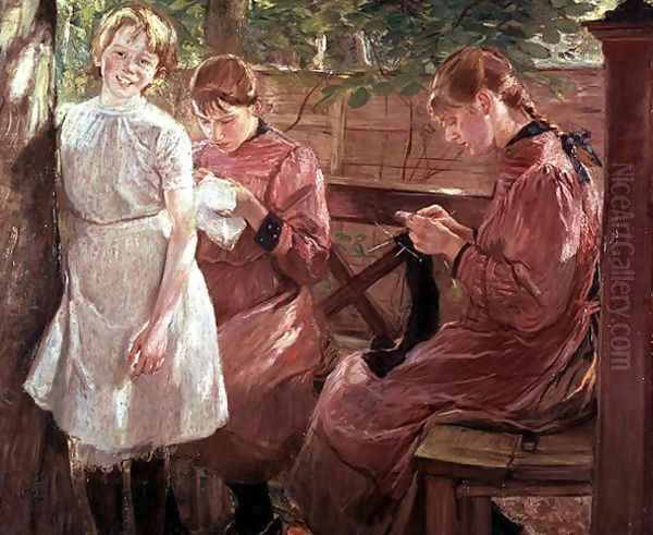 The Daughters of the Artist, 1896 Oil Painting by Fritz von Uhde