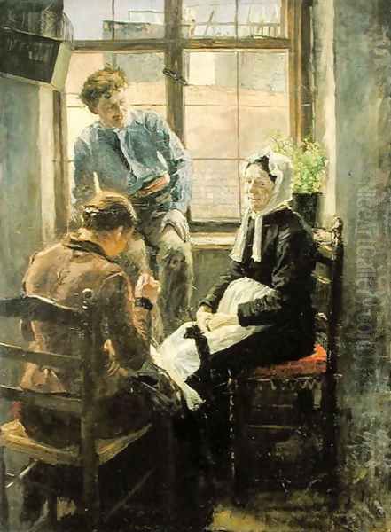 Darning Oil Painting by Fritz von Uhde