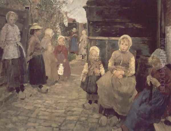 Fishermans children in Zandroot, 1882 Oil Painting by Fritz von Uhde